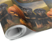Papier Cadeau Rottweiler Chiot Automne Citrouille de plaisir (Coin rond)