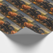 Papier Cadeau Rottweiler Chiot Automne Citrouille de plaisir (Coin)