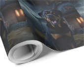 Papier Cadeau Rottweiler Halloween Épouvantable (Coin rond)
