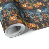 Papier Cadeau Rottweiler Halloween Épouvantable (Coin rond)