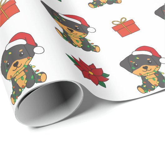 Papier Cadeau Rottweiler Noël hiver doux Chiens Fête (Coin rond)