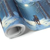Papier Cadeau Rottweiler Starry Forest Hike Christmas Painting (Coin rond)