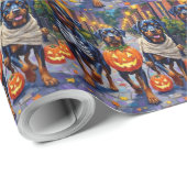 Papier Cadeau Rottweiler Trick-or-Treating In Halloween Costumes (Coin rond)