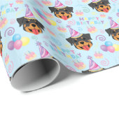 Papier Cadeau Rottweiler Wrapping Paper in Blue (Coin rond)