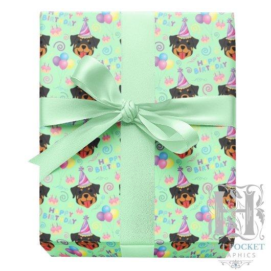 Papier Cadeau Rottweiler Wrapping Paper in Green