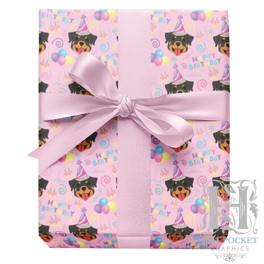 Papier Cadeau Rottweiler Wrapping Paper in Pink