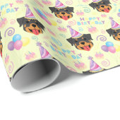 Papier Cadeau Rottweiler Wrapping Paper in Yellow (Coin rond)