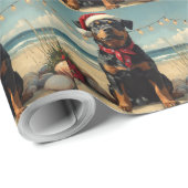 Papier Cadeau Rotweiler Chien Noël Plage Vintage (Coin rond)
