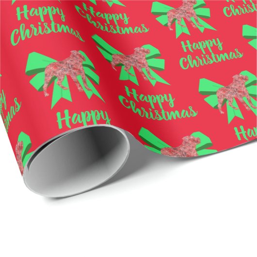 Papier Cadeau Rotweiler Cute Silhouette Noël Chien & Bow Rouge (Coin rond)