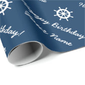 Papier Cadeau Roue nautique personnalisée bleu et blanc (Coin rond)