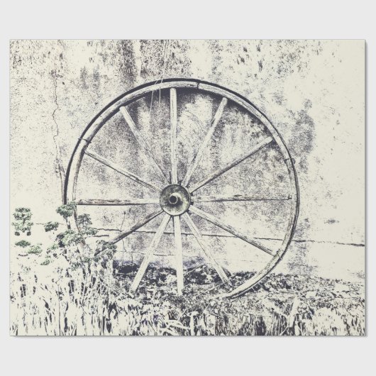 Papier Cadeau Roue Rustique Occidentale Noir Et Blanc Wagon (Plat)