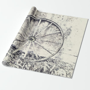Papier Cadeau Roue Rustique Occidentale Noir Et Blanc Wagon