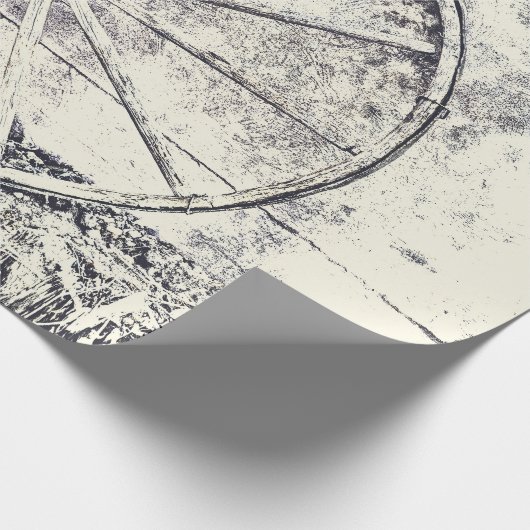 Papier Cadeau Roue Rustique Occidentale Noir Et Blanc Wagon (Coin)