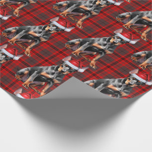 Papier Cadeau Rouge à carreaux de Noël Doberman Santa Chien de N