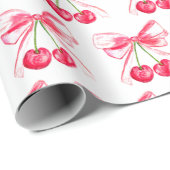 Papier Cadeau Rouge à Joues Rose Coquette Nœud Cerise Féminin Mi (Coin rond)