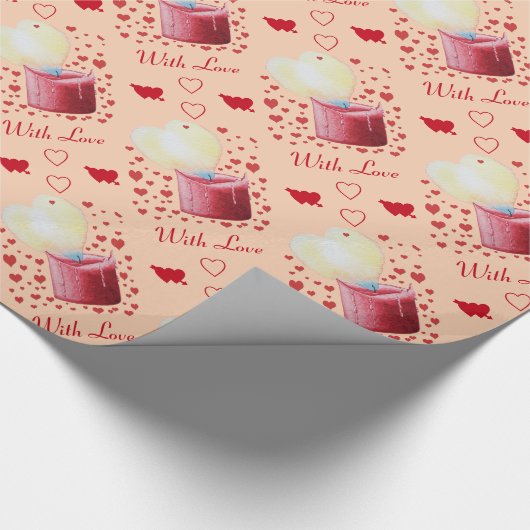 Papier Cadeau rouge amour en forme de coeur flamme romantique (Coin)