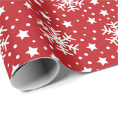 PAPIER CADEAU ROUGE AVEC DES DRAPEAUX DE NOËL BLANCS (Coin rond)