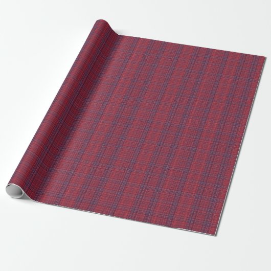Papier Cadeau Rouge Berry et bleu ardoise subtil Plaid (Déroulé)