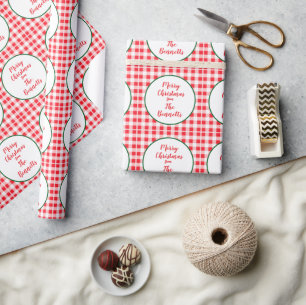 Papier Cadeau Rouge Blanc à Carreaux JOYEUX NOËL Nom