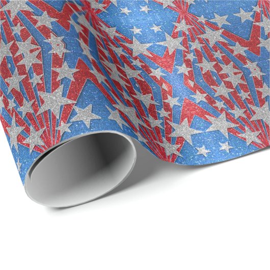 Papier Cadeau Rouge Blanc Bleu Parties scintillant Drapeau Améri (Coin rond)
