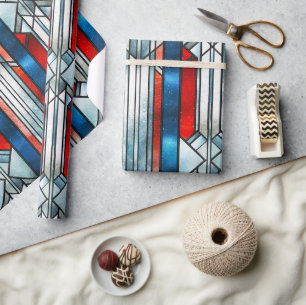Papier Cadeau Rouge Blanc Bleu Patriotique Vitrail 4 Juillet