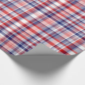 Papier Cadeau Rouge, Blanc, Bleu Preppy Madras Plaid (Coin)