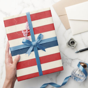 Papier Cadeau Rouge Blanc Bleu Rayures Patriotiques Vintage