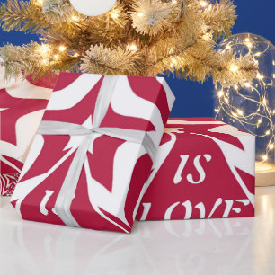 Papier Cadeau Rouge & Blanc Dieu Est Amour Étoile Motif Noël