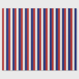 Papier Cadeau Rouge Blanc et Bleu Dégradé Patriotique à Rayures