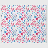 Papier Cadeau Rouge blanc et bleu Feu d'artifice d'aquarelle (Plat)