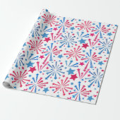 Papier Cadeau Rouge blanc et bleu Feu d'artifice d'aquarelle (Déroulé)