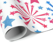Papier Cadeau Rouge blanc et bleu Feu d'artifice d'aquarelle (Coin rond)