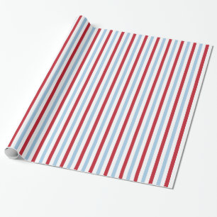 Papier Cadeau Rouge blanc et bleu rayé 4 juillet enveloppement