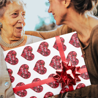 Papier Cadeau Rouge Blanc Floral Moderne Élégant Joyeux Fête des