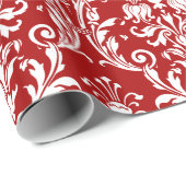 Papier Cadeau Rouge blanc floral torse Damask (Coin rond)
