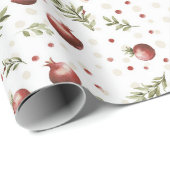 Papier Cadeau Rouge Blanc Fruit Grenade Noël (Coin rond)