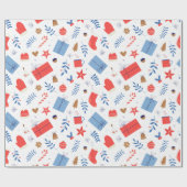 Papier Cadeau Rouge Blanc Gants de Noël Sucre de canne Baubles (Plat)