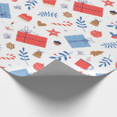 Papier Cadeau Rouge Blanc Gants de Noël Sucre de canne Baubles (Coin)