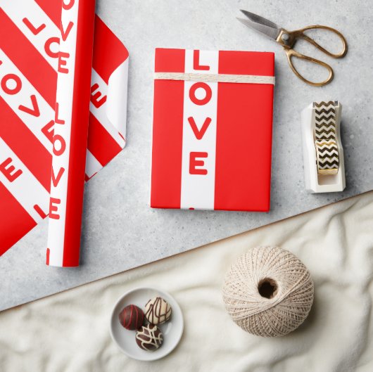 Papier Cadeau Rouge blanc lignes amour (Artisanat)