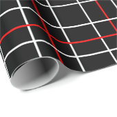 Papier Cadeau Rouge Blanc Motif à carreaux noirs lignes graphiqu (Coin rond)