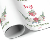 Papier Cadeau Rouge Blanc Noël Floral Joie Fêtes Monogramme (Coin rond)