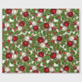 Papier Cadeau Rouge Blanc Noël Ornements Noël Holly (Plat)