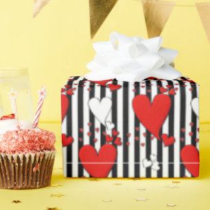 Papier Cadeau Rouge Blanc Noir Valentin Coeurs Enveloppement Pap