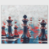 Papier Cadeau Rouge, Blanc, Pièces d'échecs Bleues Roi, Reine, É (Plat)