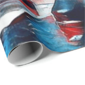 Papier Cadeau Rouge, Blanc, Pièces d'échecs Bleues Roi, Reine, É (Coin rond)