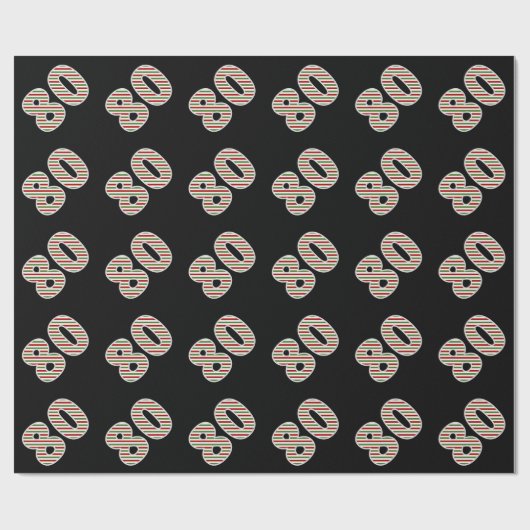 Papier Cadeau Rouge, Blanc, Vert "80" 80e événement le jour de N (Plat)