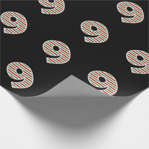 Papier Cadeau Rouge, blanc, vert "9" 9e événement le jour de Noë