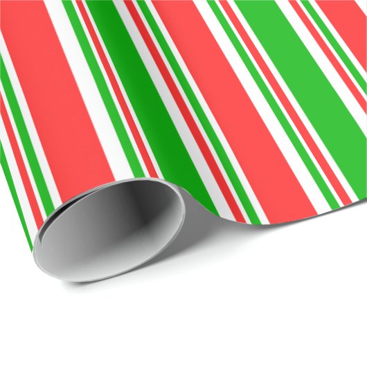 Papier Cadeau Rouge, Blanc, Vert, Motif de lignes à thème Noël (Coin rond)