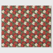 Papier Cadeau Rouge Blanc Vert Poinsettia Fleurs Motif (Plat)
