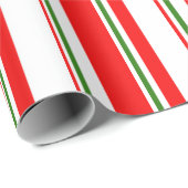 Papier Cadeau Rouge, Blanc, Vert Style de Noël rayures (Coin rond)